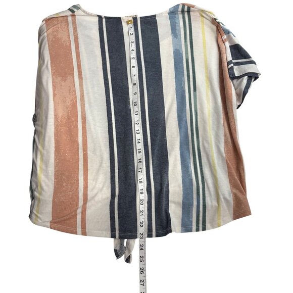 Multicolor Striped Short Sleeve Button Front Tie Hem Blouse Womens Size 2X - Picture 10 of 10